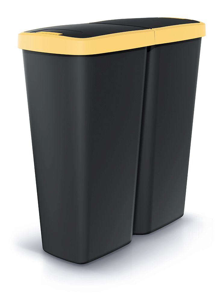 PROSPERPLAST Odpadkový koš COMPACTA Q DUO černý se žlutým víkem, objem 50l