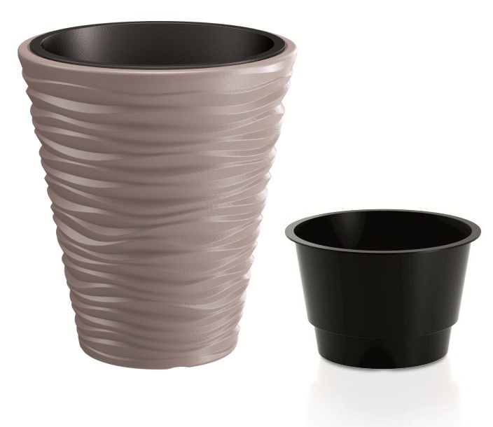 PROSPERPLAST Květináč SAND + vklad mocca 34,5 cm