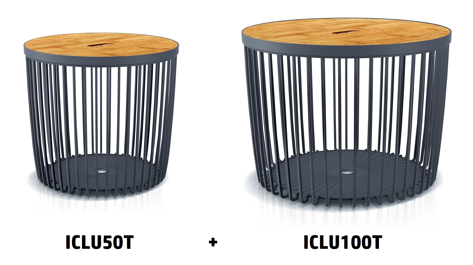 PROSPERPLAST Set 2 univerzálních košů CLUBO s bambusovými víky 50+100l antracit