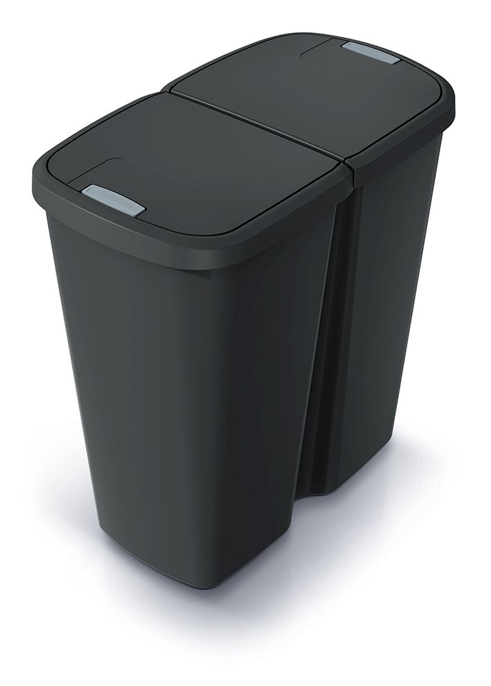 PROSPERPLAST Odpadkový koš COMPACTA Q DUO recyklovaný černý s černým víkem, objem 45l