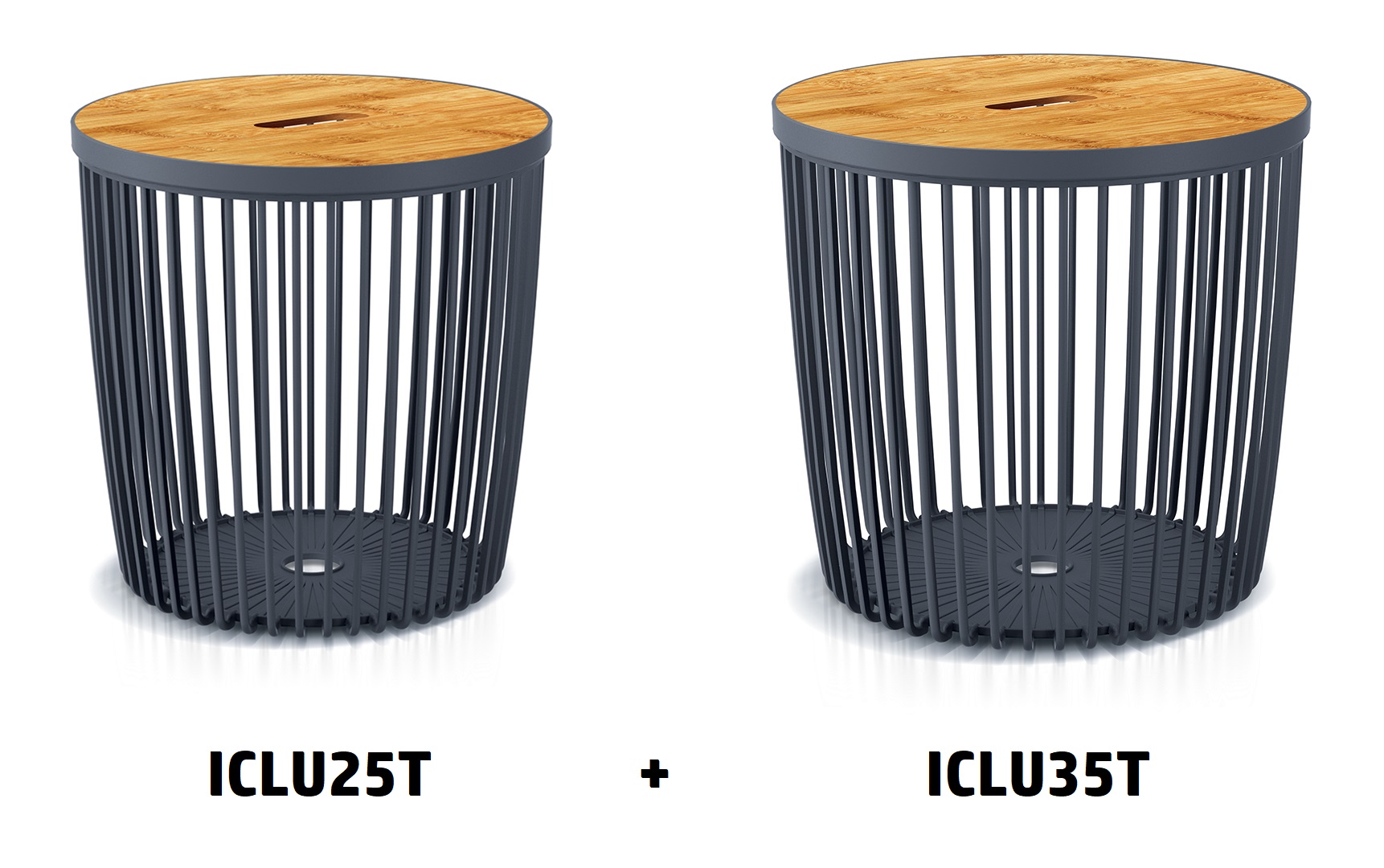 PROSPERPLAST Set 2 univerzálnych košov CLUBO s bambusovými vekami 25+35l antracit
