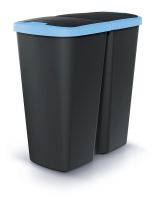 Odpadkový koš COMPACTA Q DUO černý se světle modrým víkem