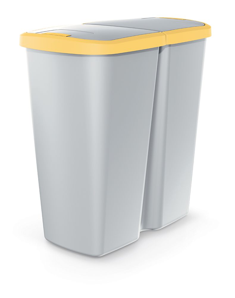 PROSPERPLAST Odpadkový koš COMPACTA Q DUO popelavý se žlutým víkem, objem 45l