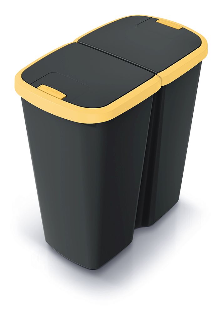 PROSPERPLAST Odpadkový koš COMPACTA Q DUO černý se žlutým víkem, objem 45l