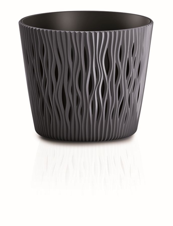 PROSPERPLAST Kvetináč s vkladom SANDY ROUND antracit 15,8 cm