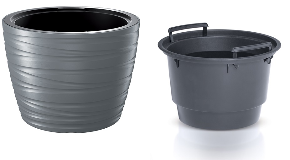 PROSPERPLAST Kvetináč nízky s vkladom MAZE šedý kameň 37,5cm