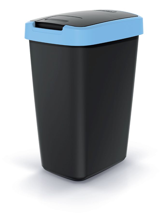 Odpadkový koš COMPACTA Q černý se světle modrým víkem, objem 12l
