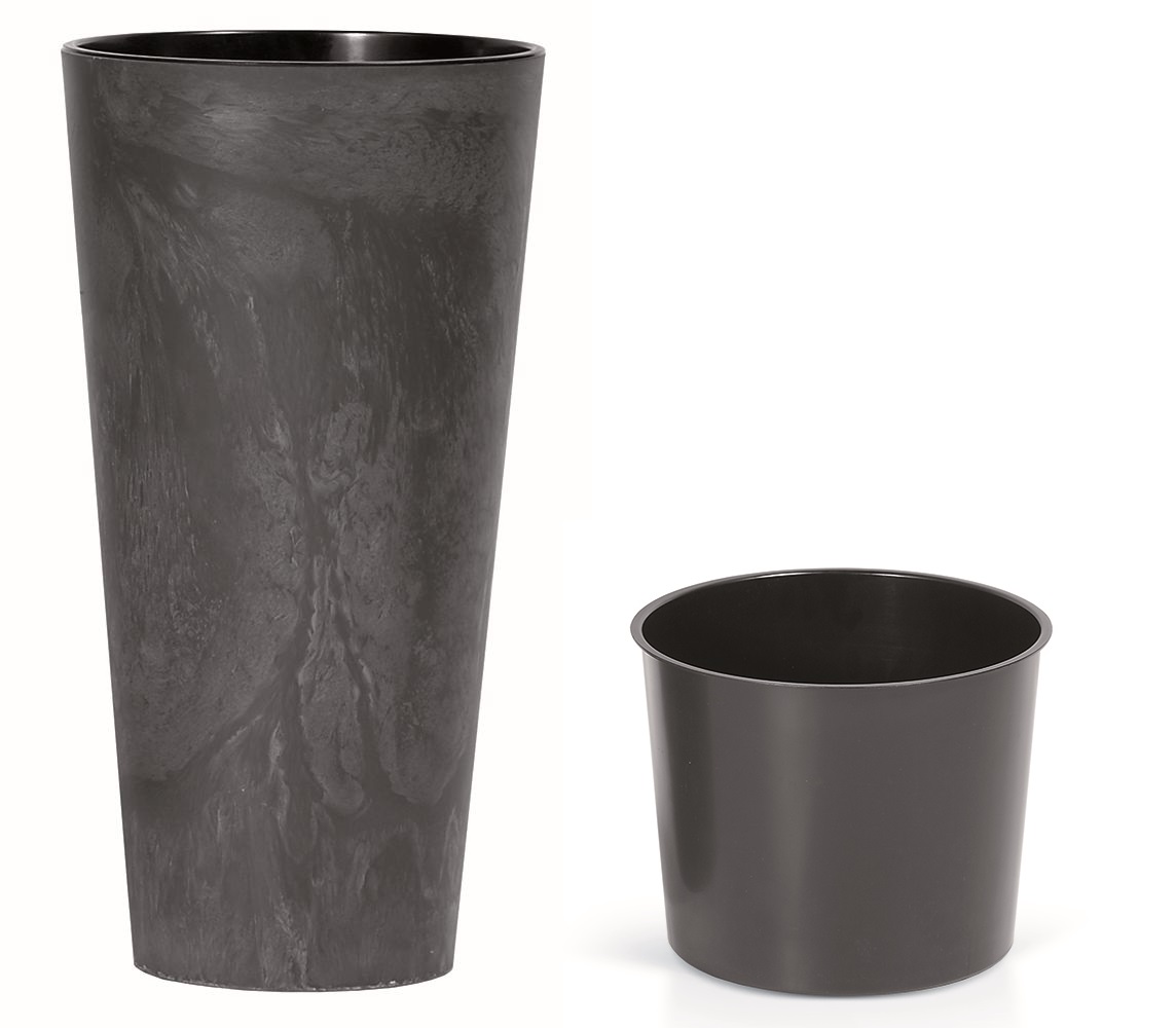 PROSPERPLAST Květináč s vkladem TUBUS SLIM BETON EFFECT antracit 40 cm