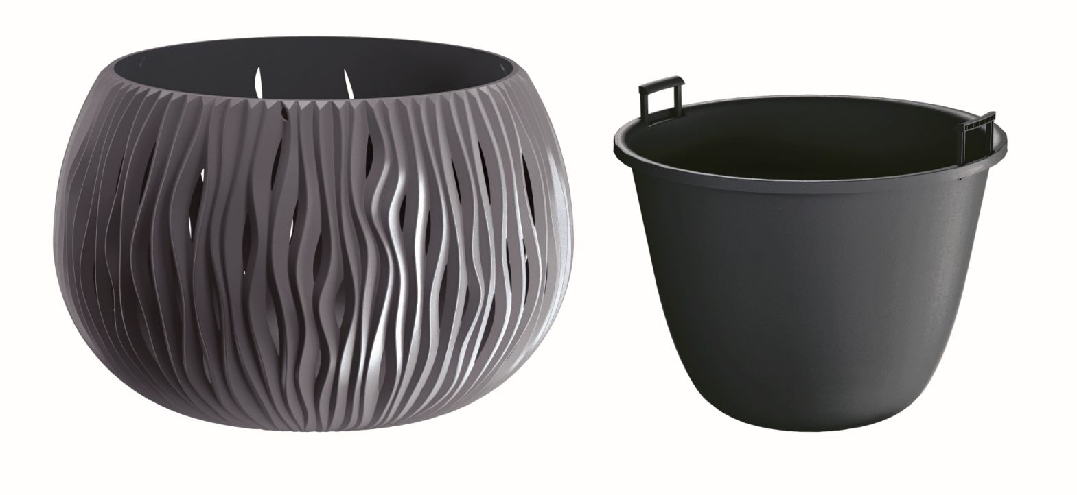 PROSPERPLAST Květináč s vkladem SANDY BOWL antracit 29cm