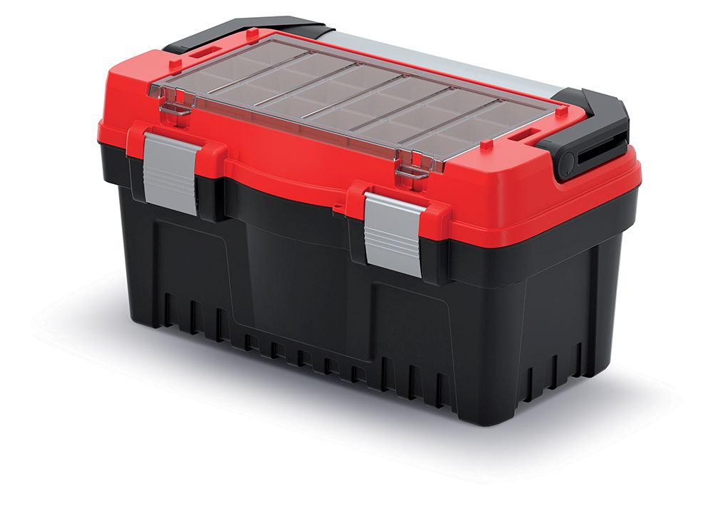Kufr na nářadí s kov. držadlem a zámky EVO červený 476x260x256 (krabičky)