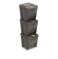 Sada 3 odpadkových košů SORTIBOX šedý kámen, objem 3x25L