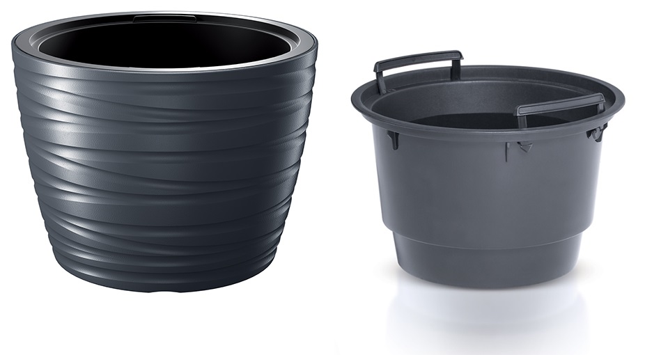 PROSPERPLAST Kvetináč nízky s vkladom MAZE antracit 47,5cm